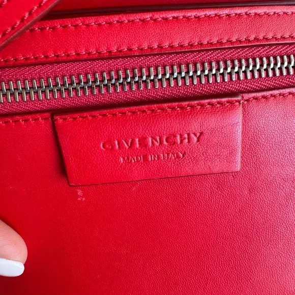 Givenchy Bow Cut Flap Bag Leather Medium Red Shoulder project bag purse - Picture 13 of 16